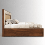 Nivara Sheesham Wood Bed with Woven Upholstered Headboard - Image 3
