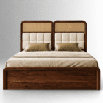 Veyara Sheesham Wood Bed with Dual-Panel Velvet Headboard - Image 4