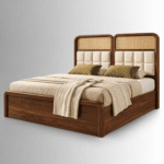 Veyara Sheesham Wood Bed with Dual-Panel Velvet Headboard - Image 2
