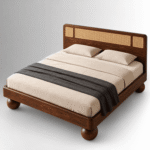 Arden Sheesham Wood Bed with Cane Weaving Headboard - Image 4