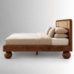 Arden Sheesham Wood Bed with Cane Weaving Headboard - Image 3
