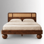 Arden Sheesham Wood Bed with Cane Weaving Headboard - Image 2