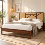 Livia Sheesham Wood Bed with Geometric Cane Headboard