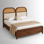 Aurelia Sheesham Wood Bed with Cane & Upholstered Headboard - Image 4