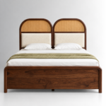 Aurelia Sheesham Wood Bed with Cane & Upholstered Headboard - Image 3