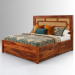 Arden Sheesham Wood Bed with Geometric Cane Headboard - Image 4
