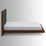 Aurevian Sheesham Wood Bed with Blue Upholstered Headboard & Brass Accents - Image 4