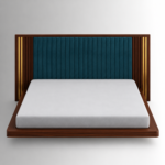 Aurevian Sheesham Wood Bed with Blue Upholstered Headboard & Brass Accents - Image 2