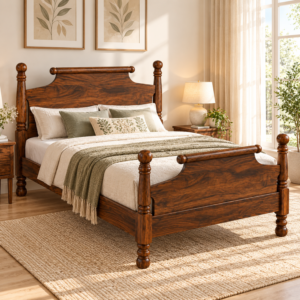 Aurelio Sheesham Wood Bed with Turned Posts & Classic Panelled Headboard