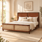 Aurevon Mango Wood Upholstered Four Poster Bed