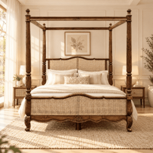 Montclair Mango Wood Cane Panel Four Poster Bed