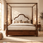 Regent Sheesham Wood Upholstered Four Poster Canopy Bed