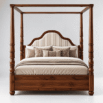 Regent Sheesham Wood Upholstered Four Poster Canopy Bed - Image 3