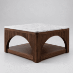 Veyron Solid Sheesham Wood Coffee Table with White Marble Top - Image 3