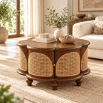 Velora Round Cane Panel Solid Mango Wood Coffee Table