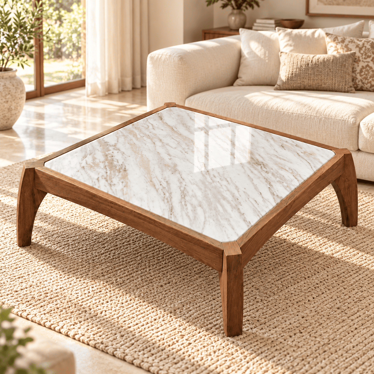 DLC436 (1) Arvello Sheesham Wood & Banswara Marble Square Coffee Table - Image 1