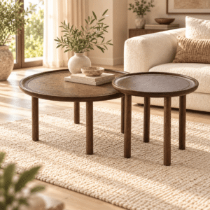 Sunlit Round Nesting Coffee Table Set – European Ash Wood